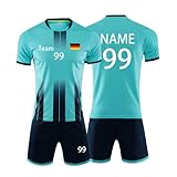 Personifizieren Fussball Trikot Kinder Erwachsene Hemd & Kurze Set mit Nummer Name Team Logo Fußball Trikot (Hellblau)