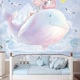 Cartoon Handgezeichnete Tiere Wale Fliegende Vögel 3D Tapete Mit Einfacher Anbringung Büro Wohnzimmer Sofa Schlafzimmer TV Hintergrund Wanddekoration-250cm×170