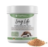Long Life Vitalkomplex für Hunde -Gesundheit & Vitalität für Senior Hunde, mit Omega 3 Fettsäuren, Curcuma, Mariendistel, Propolis u.v.m, 180g pro Dose, leckeres Futtertopping
