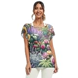 Lavenders Sonnenblumen Rosen Pfingstrose Damen-T-Shirts Casual Loose Blusen S-XXL Loose Flowy Tops für Frauen, Lavendel, Sonnenblumen, Rosen, Pfingstrose, Groß