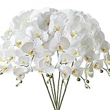 FagusHome 6 Stück Künstliche Phalaenopsis Blumen 80cm Weiß Künstliche Orchideenblumen Stammpflanzen für Wohnkultur (6 Stück)