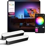 Philips Hue White & Color Ambiance Play Lightbar 2er Pack Basis-Set (500 lm), Dimmbare Lichtsäulen mit 16 Mio. Farben zur TV-Hintergrundbeleuchtung, Lichtsteuerung über Sprache oder App, Schw
