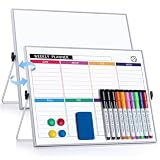 Klein Whiteboard Weekly Planner Magnetic– 40 x 30 cm Wochenplaner abwischbar, tragbarer Double-Sided White board-Ständer für Zuhause, Schule, Küche, Schreibtisch inkl. 10 Stifte, 4 Magnete, 1 Schw