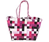 Shopper geflochten Tasche Einkaufstasche Bag mit Henkel Einkaufskorb Korb 31x27x41 cm - 8 kg Traglast - Kunststoff weiß-schw