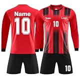 Personalisiertes Fußball Trikot Kinder Personalisiert Trikot mit Namen Nummer Team und Logo Sporttraining Langarm T Shirts, Shorts und Socke, Fußball Trikot für Jungen/H
