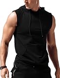 Babioboa Herren Fitness Kapuzenpullover Workout Tanktop mit Tasche ärmellos Hoodie Muskelshirt mit Tasche Gym Sports Schwarz XXL