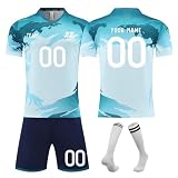 Topassion Benutzerdefiniert Fussball Trikot Kinder Set und Erwachsene Set Personifizieren Name Nummer Team Logo Mannschaft Fussball Trikots Herren und Frauen Personalisiertes Fussballtrikotset,B