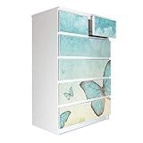 banjado® Möbelfolie selbstklebend für die IKEA Malm Kommode 6 Schubladen - Schrankfolien selbstklebend mit Motiv Blaue Schmetterlinge/Möbelfolie Malm fü