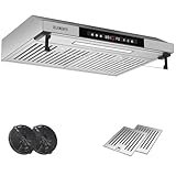KB ELEMENTS Dunstabzugshaube 60cm, Umluft/Abluft Dunstabzugshaube mit 650m³/h starke Saugleistung, Doppelter Motor, Touch-Gestensteuerung, Multifunktionales Touch Display (Silber 60 cm)