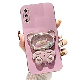 Rnrieyta Miagon Bär Spiegel Ständer Hülle für Samsung Galaxy Note 10,Cute Mädchen Dünn Treibsand Glitzer Galvanisierte Schutzhülle Weiches Case Bumper mit Spiegel Halter Kick