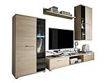 Mirjan24 Wohnwand Salsa, Design Mediawand, Modernes Wohnzimmer Set, Anbauwand, Hängeschrank, Vitrine, TV Lowboard, (Sonoma Eiche, ohne Beleuchtung)