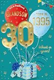 ICG Geburtstagskarte zum 30. Geburtstag für Enkelsohn 2025 – Happy Birthday Year You Were Born in 1995 Luftballons und Sternen Design und spezielle Oberflächen – Geburtstagskarten für M