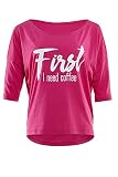 WINSHAPE Damen Ultra Leichtes Modal-3/4-arm Mcs001 Mit Weißem „first Need Coffee” Glitzer-aufdruck T-Shirt, Deep-pink-weiss, S EU