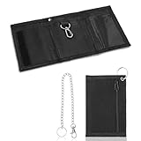 Yuanchu Slim Kinder Portmonee,Geldbeutel Jungen mit Kette Clip Reißverschluss Faltbare Dreifache Kinder Portemonnaie 6 Fächer für Kreditkarten Bargeld für Teenager Jungen Herren(Schwarz)