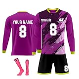 Generisch Fussball Trikots Shorts und Socken Anzug, Fussball Trikot mit eigenem Namen Nummer und Logo Kinder/Erwachsene, Personalisierte Lange Ärmel Fußball Trikot für Jungen/H