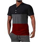 Lässiges kurzärmliges T-Shirt mit farbig bedrucktem Henrry-Ausschnitt für Herren Top Herren (Dark Gray, M)