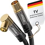 KabelDirekt – 4K Antennenkabel, Koaxialkabel, TV Kabel 90° gewinkelt/gerade – 7,5 m – Fernsehkabel digital & analog, Metallstecker (gerade Buchse/Winkel-Stecker, für DVB-C, DVB-T, DVB-S, schwarz)
