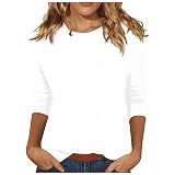Blusenshirt Damen Kurzarm,Damen T-Shirt 3/4 Arm Bluse Elegant Rundhalsausschnitt Oberteile Bluse Mode Leger Slim Fit Tops Bluse Dreiviertelarm Weiß L