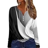Blusen & Tuniken Für Damen Blumen Bedruckt Langarm Henley Shirt V-Ausschnitt Blusenshirt Leichte Poloshirt Basic Frauen Langarmshirt Herbst Oberteile Ausgefallene Shirt Regular Fit Tunika B