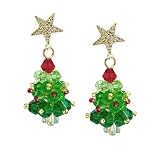 Christmas Earrings For Women Handmade Beaded Green Christmas Tree Dangle Earrings Cute Bow Xmas Tree Earrings Jewelry For Festival New Year Hängende Kreuzohrringe Für Männer (Mint Green, One Size)