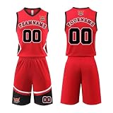 Benutzerdefiniert Basketball Trikot Shirt und Shorts 2 Teiliges Set Jeder Name Nummer Team Logo - Basketball Trikot Jungen Männer Personalisierte Basketball Shirt (Red)
