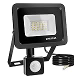 Realky LED Strahler mit Bewegungsmelder, 20W 2000LM Außenstrahler 6500K Kaltweiß Superhell Scheinwerfer Fluter IP65 Wasserdichter, Aussenlampe für Garten, Innenhöfe, Garag
