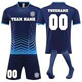 Generisch Fußball Trikot, Fussball Trikot mit eigenem Namen Nummer und Logo für Kinder/Erwachsene, Personalisierte Fussball Trikots Shorts und Socken Anzug Jungen H