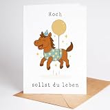 Lovely Cards - Geburtstagskarte Hoch sollst du Leben - Pferde Mädchen Geschenk - Geburtstagskarte Mädchen - Pferde Geschenke für Teenager - Geburtstagskarten für Kinder (DIN-A6)