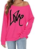 Gosunny Schulterfreies Oberteil Damen Langarm Pullover Lässige Sweatshirt Causal Elegant Bluse (01 Rosa, S)