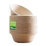 Meiontepor 50 Stück Einwegpapierschalen, biologisch abbaubar und kompostierbar, umweltfreundliche Einwegschalen, perfekt für Party und Picknicks (17 oz), Bagasse-Z