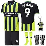 Jouedo Fußballtrikot für Kinder Saison 24/25, Nr.9 Fußball Trikot Herren Fussball, Fußballtrikot Set Kinder T-Shirt und Shorts Jersey Fußballtrikot mit Socken für Kinder und Knieschützer im S