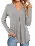 Beluring Tshirt Damen Langarm Elegant Oberteile Basic Tunika Top Grau M