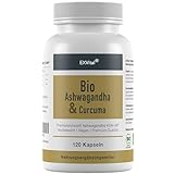 Bio Ashwagandha KSM-66 & Curcuma, 120 vegane Kapseln, 100% Premiumrohstoff in Bioqualität, hochdosiert mit 2100 mg Ashwagandha & 1800 mg Curcuma pro Tag, Made in Germany