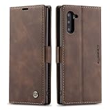 Ququcheng Schutzhülle für Samsung Galaxy Note 10, Schutzhülle aus Leder, Flip Schutzhülle mit Magnetverschluss, Bumper Coque, Kaffeeb