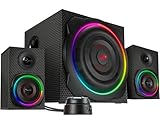 Speedlink GRAVITY CARBON RGB 2.1 Soundsystem Bluetooth - PC Lautsprecher mit Subwoofer aus Holz, Aktiv Lautsprechersystem 120 Watt, 3,5mm Klinke, AUX, Tischfernbedienung, schw