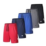 fovdtaa 5er-Pack Herren Sport Shorts Herren Sport Shorts mit Taschen und elastischem Bund, schnell trocknende Workout Shorts für Herren Laufhose, Schwarz, Grau, Blau, Marineblau, Rot,2XL