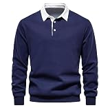 Rugby Shirt Herren Langarm Weißer Polo-Kragen Pullover - Kragenpullover Sweatshirt Baumwolle Langarmshirt Atmungsaktiv Casual T-Shirts Herbst Winter Klassisch Mode Rugby Hemden Mit 3-Knop