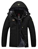 YSENTO Damen Winterjacke Wasserdicht Skijacke Outdoor Softshelljacke Warm Fleecejacke Funktionsjacke mit Abnehmbarer Kapuze(Schwarz,2XL)