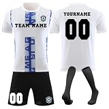 Generisch Fussball Trikot mit eigenem Namen Nummer und Logo für Kinder/Erwachsene, Personalisierte Fußball Trikot, Fußball Trikots Shorts und Socken Anzug Jungen/H