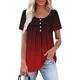Tshirt Rot Damen Blumenprint, Henley Shirt Damen Langarm Schwarze, Damen T-Shirt Weiß, Sommershirts V Ausschnitt Mit Knöpfen, Sport Oberteil Damen Kurzarm, Angebot des Tages, Tunika Damen S