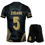 NIHMEX Madrid Legende Zidane #5 Retro Black Dragon Limitierte Sonderedition Seltenes Fußball Kinder Trikot Shorts Set Jugendgrößen (Schwarz,128)