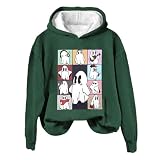 Halloween-Kapuzenpullover für Damen, lustige Grafik, übergroße Kapuzenpullover mit , lässige Pullover mit lockerer Passform Wollblazer Damen Winter Damen-Kapuzenpullover Mit Printmotiv (A-Green, XXL)