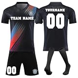 Generisch Fussball Trikot mit eigenem Namen Nummer und Logo Kinder/Erwachsene, Fussball Trikots Shorts und Socken Anzug, Personalisierte Fußball Trikot für Jungen/H