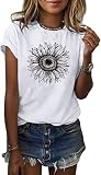 Cicy Bell Damen Sonnenblumen T Shirt Sommer Kurzarm Niedlich Grafik Lose T-Shirts Für Damen Tops Weiss M