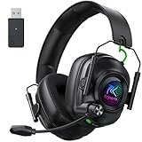Krysenix KGH2 Gaming Headset Wireless für PS5, PS4, PC, Mac, Switch, 2.4GHz Gaming Headset mit Mikrofon, Noise Cancelling Kabelloses Kopfhörer mit LED-Lichtern, 40H Akkulaufzeit, Tintenschw