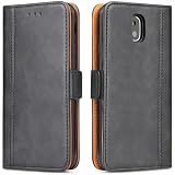 ROJIOJIO Handyhülle für Samsung Galaxy J7 2017, Leder Handytasche Kartenfach Klappständer Magnetisch Lederhülle für Samsung Galaxy J7 2017 Hülle, Schw