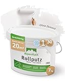 AlpenKalk® Allergiefreundlicher Rollputz innen fein - Hohe Deckkraft, Verarbeitungsfertig, Einfach - Roll- und Streichputz innen - 0,5mm Körnung [7 kg für ca. 20 m²]