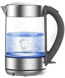 USMCPQVXN Elektrischer Wasserkocher aus Glas, tragbar, mit LED-Beleuchtung und automatischer Abschaltung, 1,8 l, 1800 W
