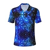 MLTRFGJ Herren-Poloshirt mit blau-glänzendem Sternen-Print (100 % Polyester) für ultimativen Komfort und Mode, Schwarz , S