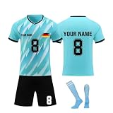 Generisch Personalisierte Fussball Trikot mit Namen Nummer und Team Logo Kinder, Trikot Kinder, Fußball Trikot Shorts Socken Set Jung